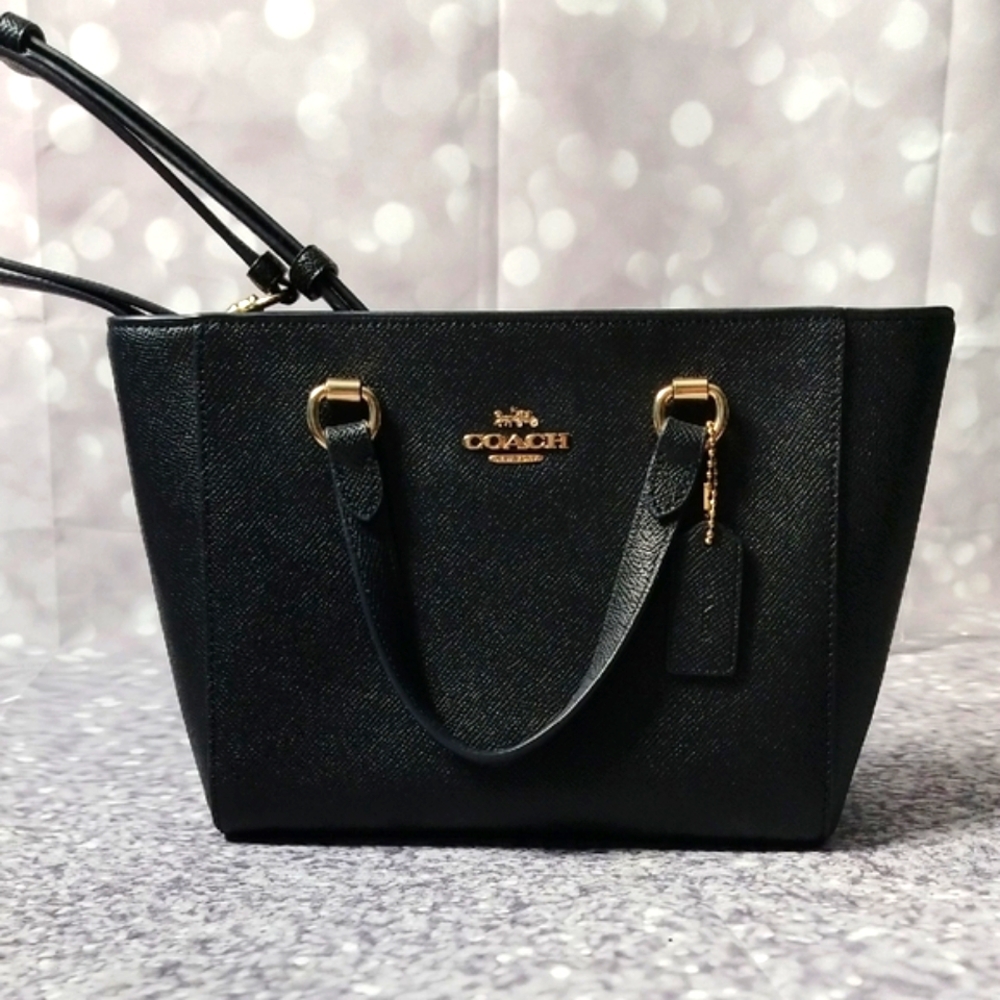 Coach Black Leather Trapezoid Tote with Gold Hardware